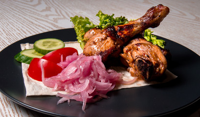 set of chicken meat with vegetables