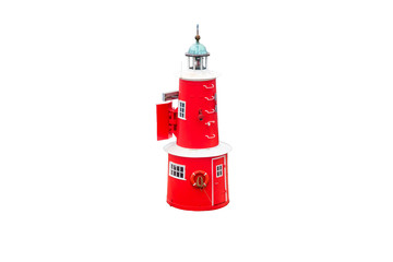 Old red and white lighthouse in Helsingor, Denmark. isolated on white background