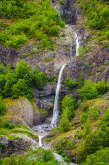 Fototapeta na wymiar View on waterfall in Sognefjord, one of the most beautiful fjords in Norway