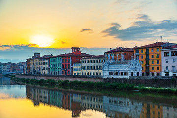 Embankment of the River Arno in the Italian City of Pisa.