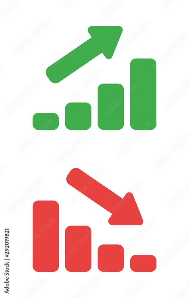 Poster vector icon set of sales bar graphs moving up and down.