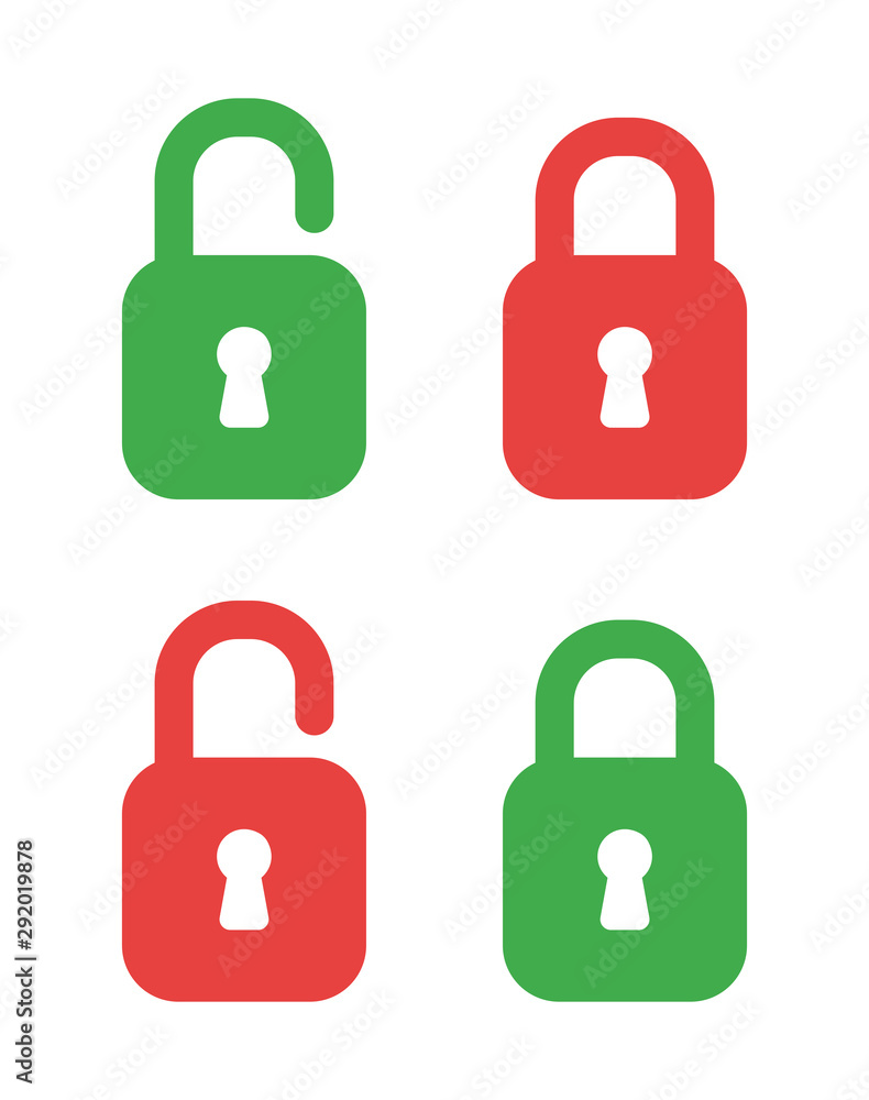 Poster vector icon set of padlocks opened and closed.