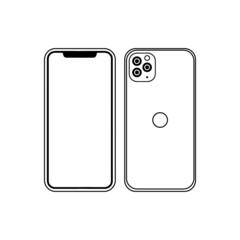 Smartphone Iphone 16 silhouette  with blank screen isolated on white background. Front and back side. Vector illustration concept for app, web, presentation, development.