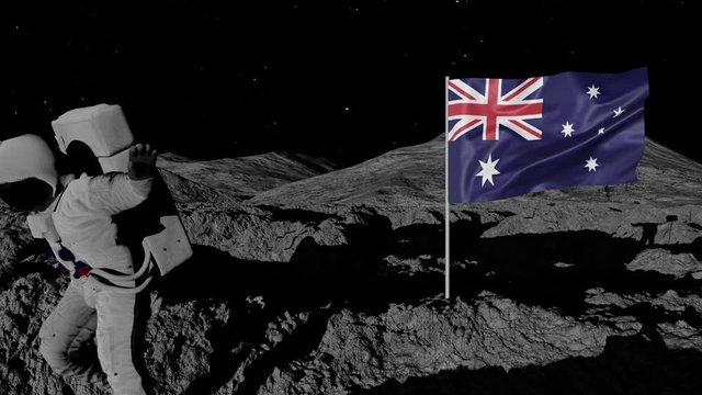 astronaut planting Australia flag on the moon.