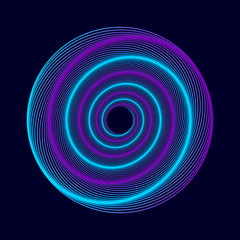 Vector colored spiral. Twisted abstract wireframe tunnel.