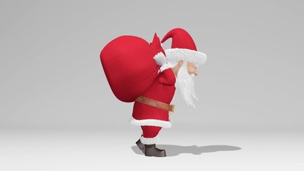 Santa Claus carries a bag with gifts. Merry Christmas and Happy New Year 2020 animation. With alpha channel.