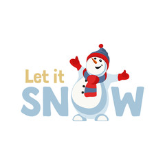 Let it snow snowball cute flat color vector