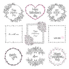 Hand Drawn Minimalistic Collection of Happy Valentine's Day Greeting Cards. Romantic Template Set.