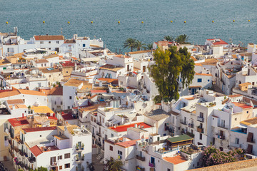 overview of a picturesque mediterranean town on the sea, Ibiza Town