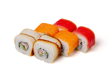 Set of sushi rolls isolated on white background