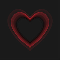 Abstract wavy red heart on black background.