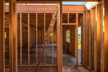 Interior framing of a new house under construction 