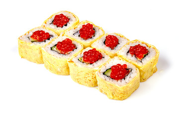 Set of sushi rolls isolated on white background