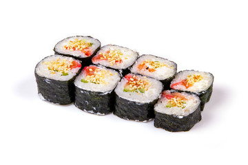 Set of sushi rolls isolated on white background