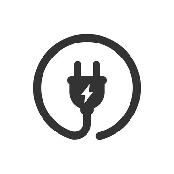 Electric plug with circle cable and leaf vector icon. Electric power plug circle simple glyph sign.