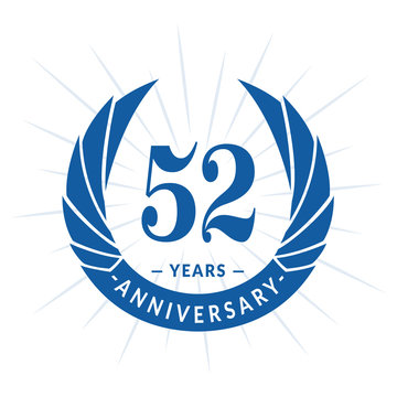 52nd years anniversary celebration design. Fifty-two years logotype. Blue vector and illustration.