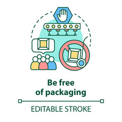 Be free of packaging concept icon. Zero waste idea thin line illustration. Dropshipping service. Parcel delivery. Sustainable packaging. Vector isolated outline drawing. Editable stroke