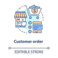 Customer order concept icon. Online shopping application idea thin line illustration. Choose product in internet store. Digital marketing. Vector isolated outline drawing. Editable stroke © IMG visuals icons