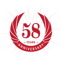 58th years anniversary celebration design. Fifty-eight years logotype. Red vector and illustration.