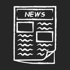 Newspaper chalk icon. Periodical publication. Daily news journal article. First broadside of popular newspaper. Classical information broadcast. Isolated vector chalkboard illustration