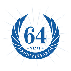 64th years anniversary celebration design. Seventy-four years logotype. Blue vector and illustration.