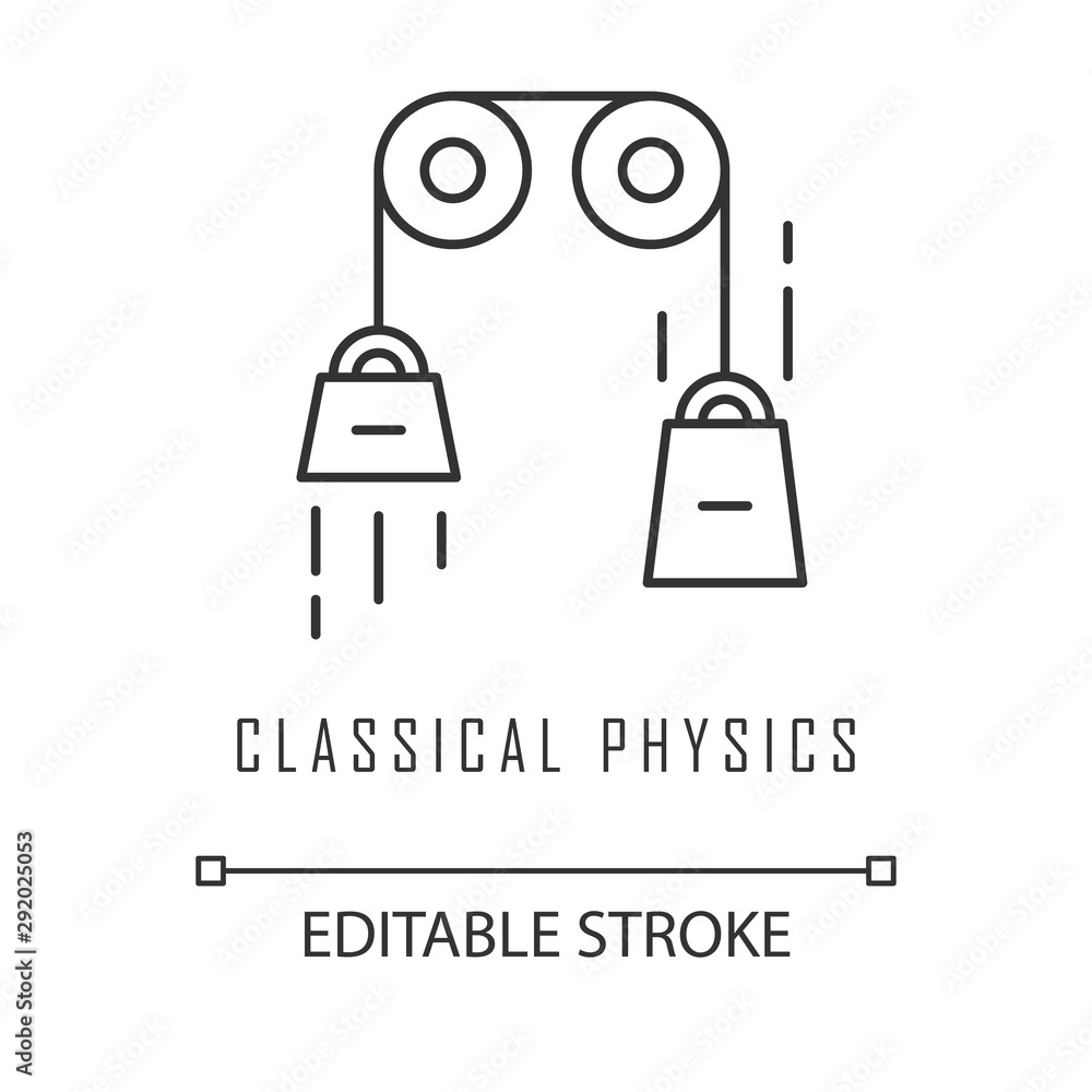 Poster classical physics linear icon. laws of motion and gravitation. theoretical kinematics physical exper