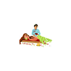 Young woman having a chocolate massage in spa salon vector illustration in flat cartoon style