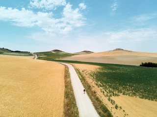 Fototapeta na wymiar Pilgrim Walking the Camino of Santiago In Spain Countryside