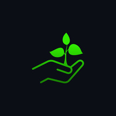 Plant leaf in hand icon. Go green sign. Vector illustration