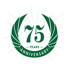 75th years anniversary celebration design. Seventy-five years logotype. Green vector and illustration.