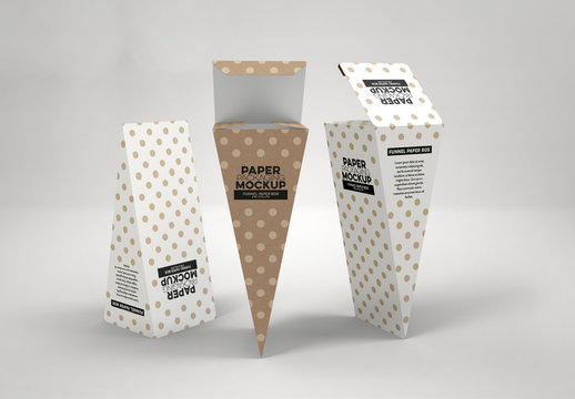3 Cone Style Paper Boxes Mockup
