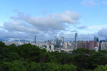 Fototapeta na wymiar shenzhen cityscape from the top of hill (left side)