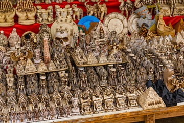 Different egyptian souvenirs for sale in a street shop