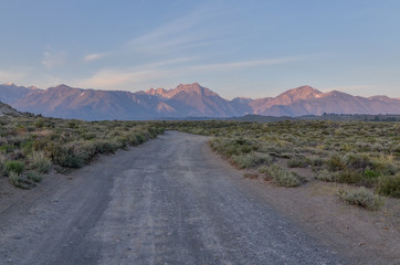 scenic view of eastern Sierra Nevada mountains at sunrise from Whitmore Tubs road (Mono County, California)