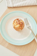 baked apples with cottage cheese and plums, preparing healthy food for family and children