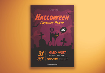 Halloween Costume Party Flyer Layout with Illustrative Elements