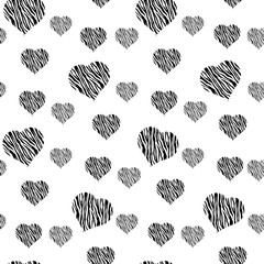 Funny seamless pattern with hearts. Heart seamless pattern. Colorful black hearts. Packaging design for gift wrap. Abstract geometric modern background. Vector illustration. Art deco style. eps10