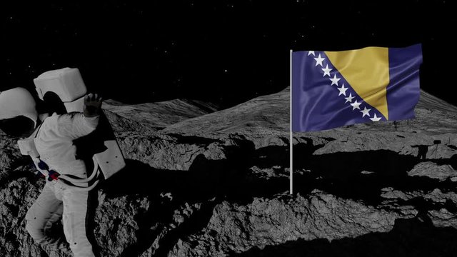 astronaut planting Bosnia and herzegovina flag on the moon.