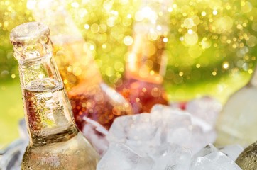 Bottles of cold and fresh beer