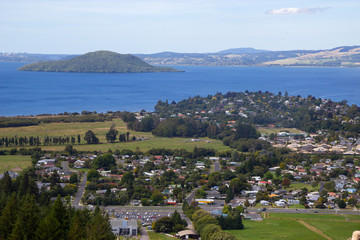 Fototapeta na wymiar aerial view of Rotorua lake and town