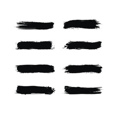 Brush stroke set isolated on white background. Collection of brush stroke for black ink paint, grunge backdrop, dirt banner, watercolor design. Creative art concept, vector illustration