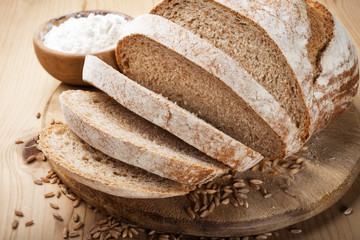 Traditional bread cut into slices, spelled bread.