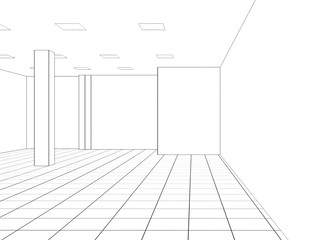 empty pavilion, contour visualization, 3D illustration, sketch, outline