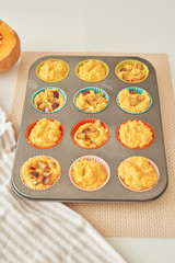 Thanksgiving, pumpkin muffins for Halloween, cooking at home in the kitchen