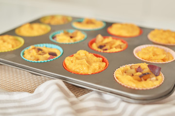 Thanksgiving, pumpkin muffins for Halloween, cooking at home in the kitchen