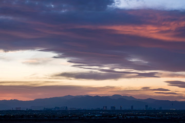 Aerial sunset high angle view of the downtown Las Vegas Strip