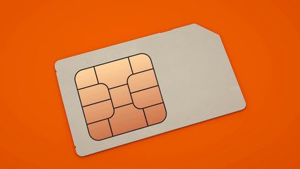 SIM card isolated on orange background. 3d illustration
