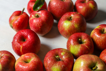 Apples top view on wooden table 