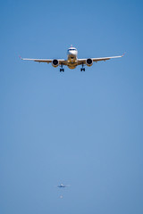 Passenger airplane in the blue sky
