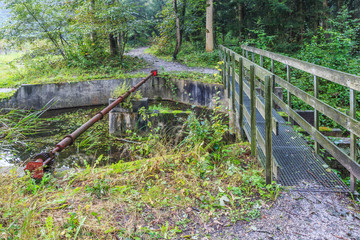 Watercourses with  remnants of hydraulic experimental installations in the Waterloopbos in the...